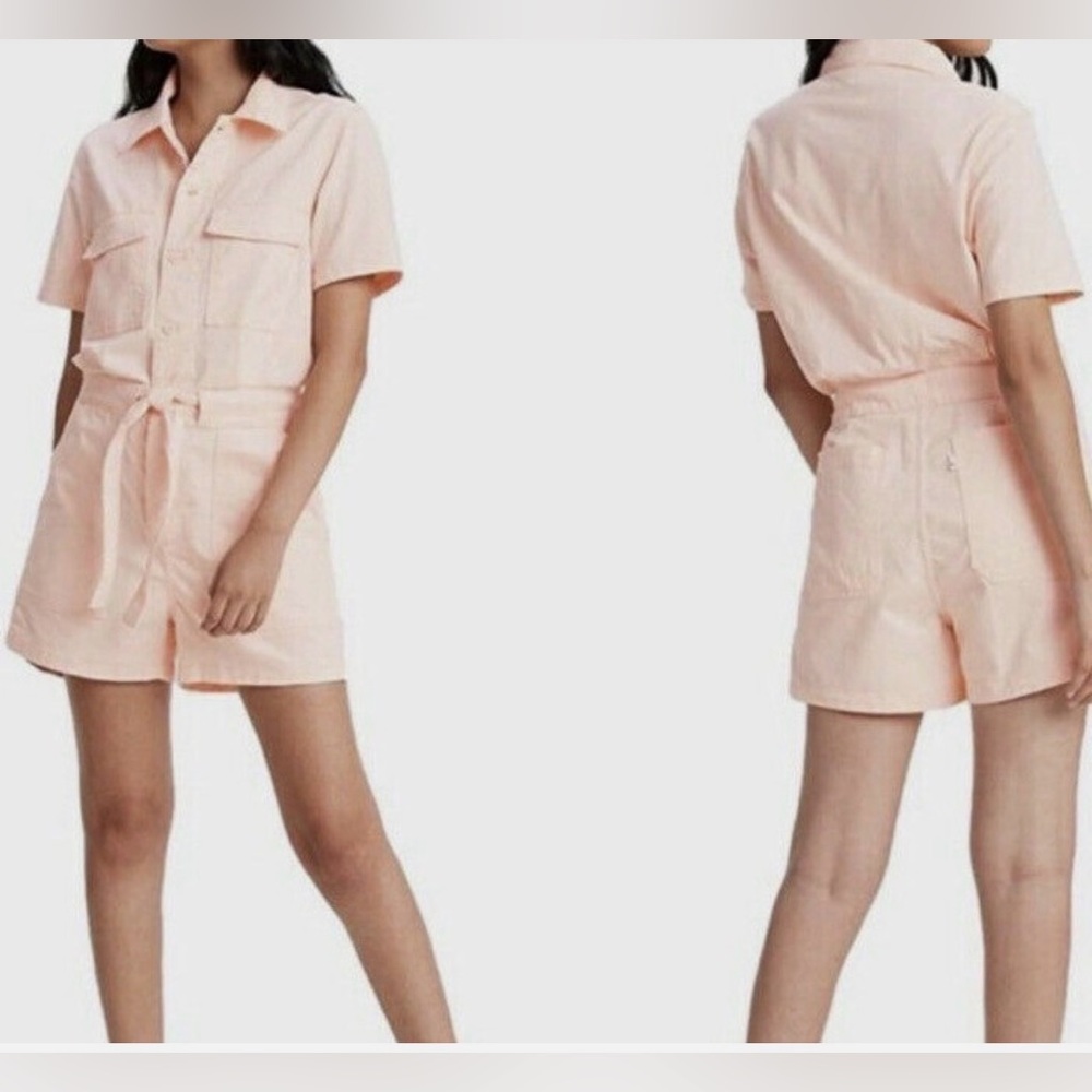 Levi's Soft Surplus Utility Romper Pale Blush Pink Shorts Jumpsuit size S